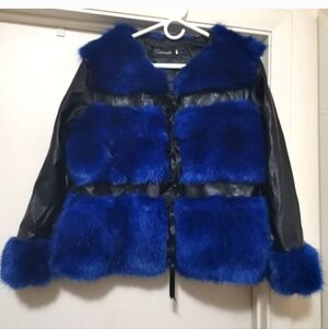 Blue and Black Women's Fur Jacket
